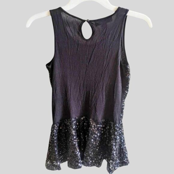 INC Sequin Peplum Top Women’s Size XS Black Sleeveless Sparkle Blouse Keyhole - Picture 3 of 9